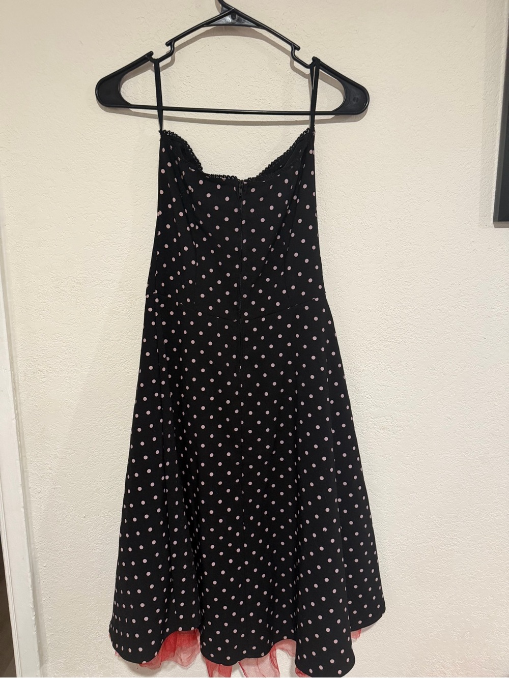 Black Polka Dot A-Line strapless Dress with Pink Dots